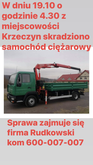 RUTKOWSKI: Koło Oleśnicy skradziono ciężarówkę MAN 14.255 z HDS-em. Oferujemy 5000 zł nagrody za wskazanie miejsca ukrycia auta!
