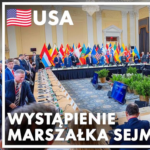 [VIDEO] Wystąpienie Marszałka Sejmu podczas spotkania przewodniczących parlamentów Państw NATO w Waszyngtonie